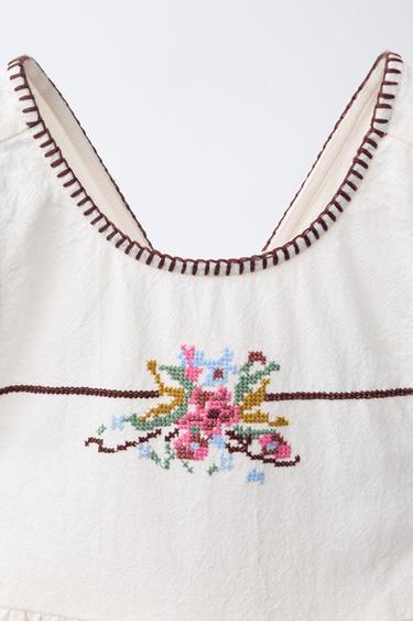 SHORT CROSS-STITCH EMBROIDERED JUMPSUIT - Ecru by Zara