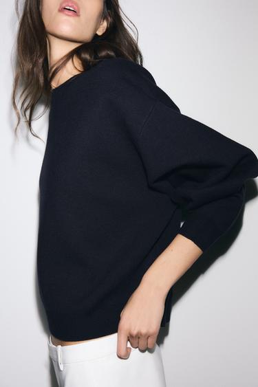 Zara PLAIN KNIT SWEATSHIRT - Navy blue