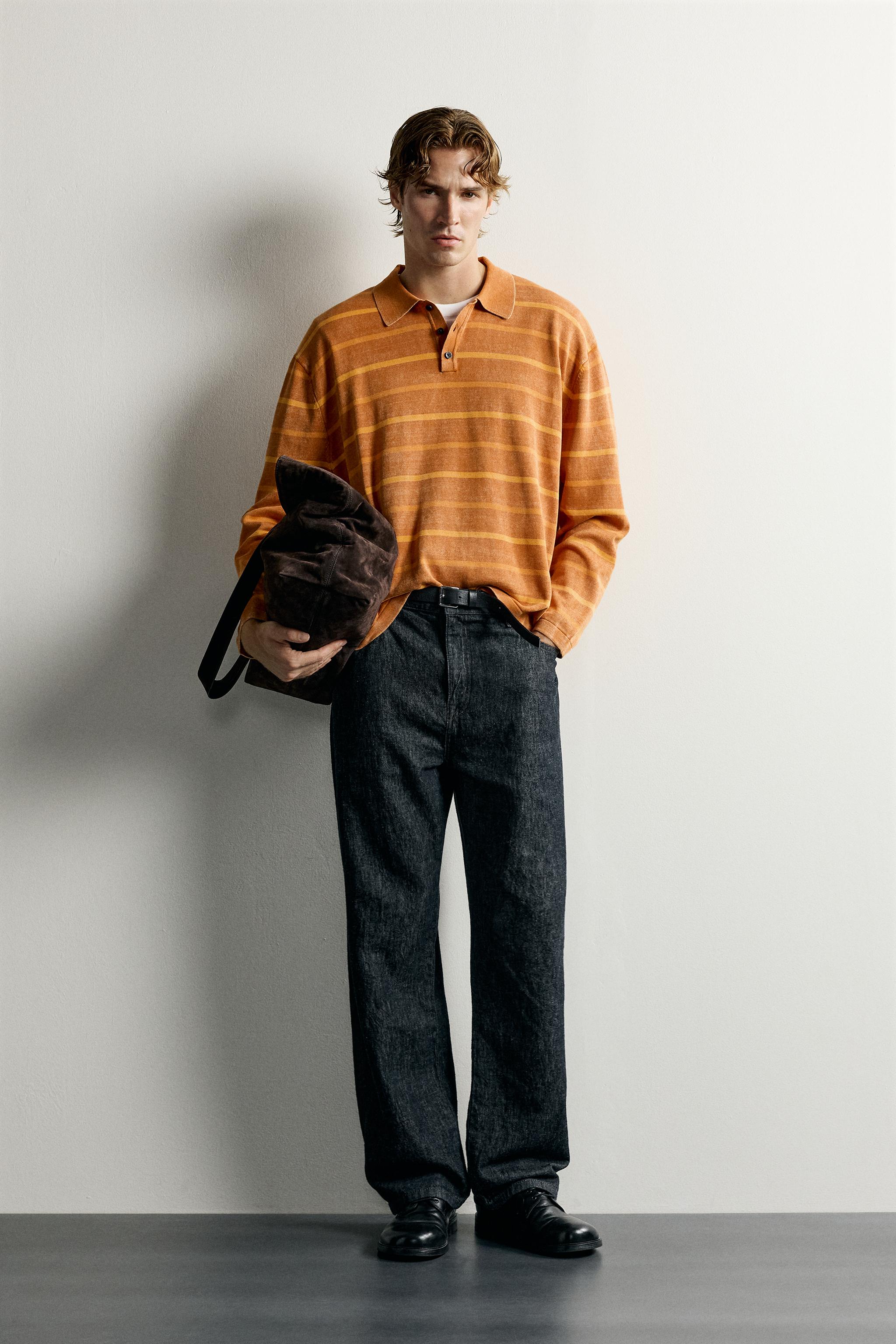 Zara Yıkamalı Çizgili Triko Polo T-Shirt