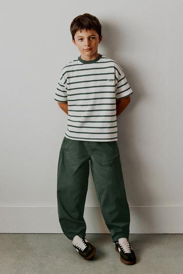 HEAVY WEIGHT STRIPED LABEL T-SHIRT - Green stripe by Zara