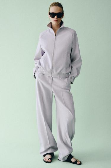 BLOUSON BOMBER AVEC LIN ZW COLLECTION - Mauve de Zara - Image 5