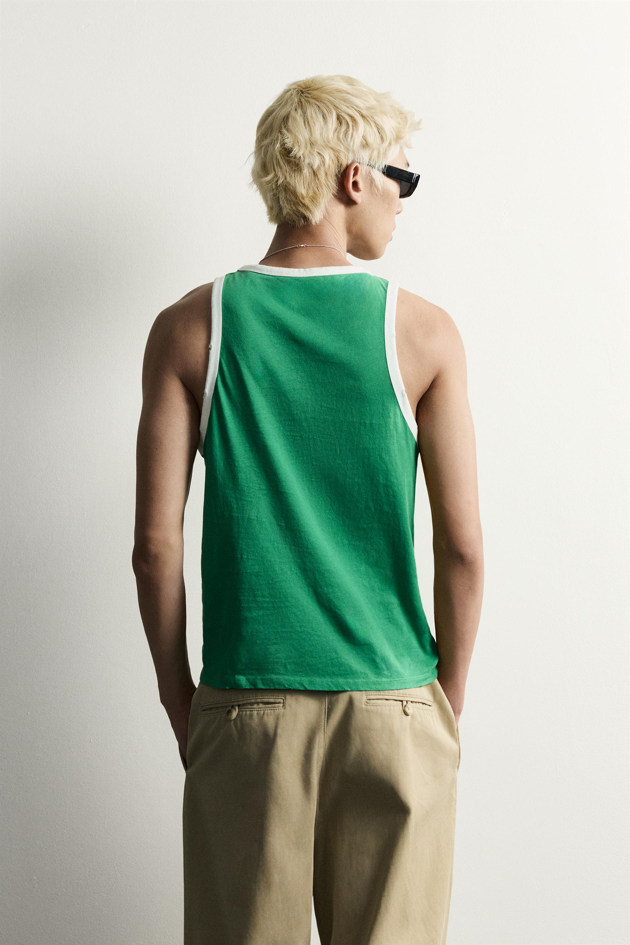 Мужские топы Zara CONTRAST VINTAGE EFFECT TANK TOP — фото 3