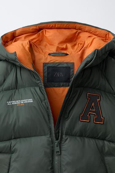 PATCH HOODED PUFFER COAT - Khaki by Zara - Image 5