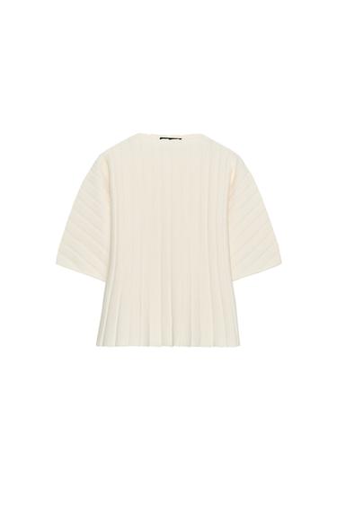 טופ ריב עם שרוולים נפוחים - בז' של Zara