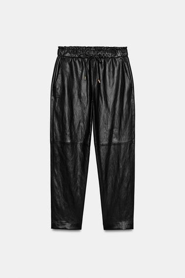 CALÇA DE POLIURETANO COM CINTURA ELÁSTICA - Preto da Zara
