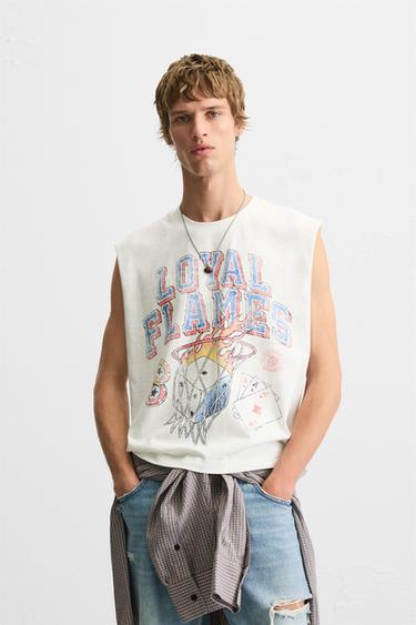 Zara WASHED PRINT T-SHIRT - Oyster-white
