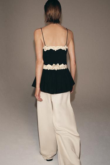 ZW COLLECTION CONTRAST LACE TOP - Black / White by Zara - Image 2