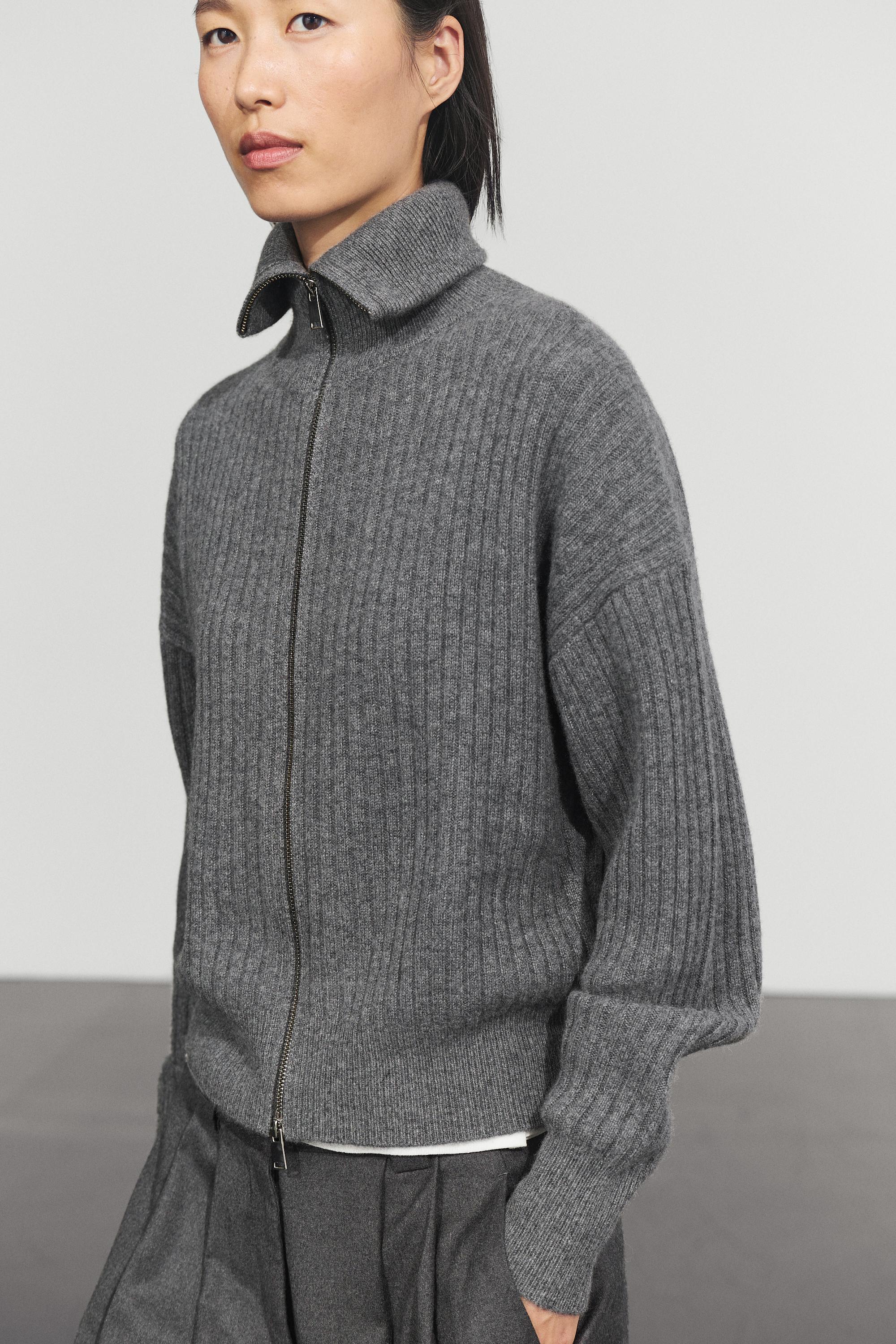 Cardigan en maille côtelée 100 % cachemire