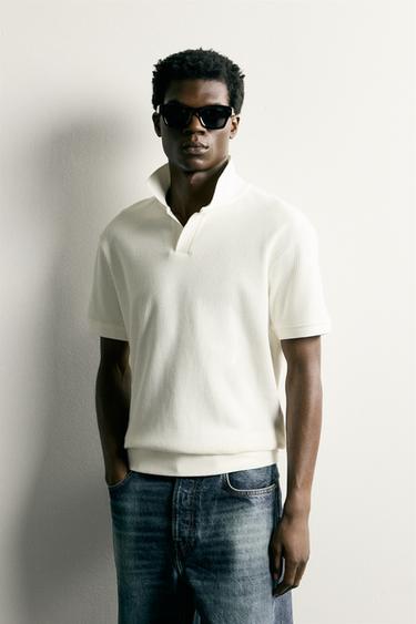 VERTICAL TEXTURED POLO SHIRT - Oyster-white by Zara