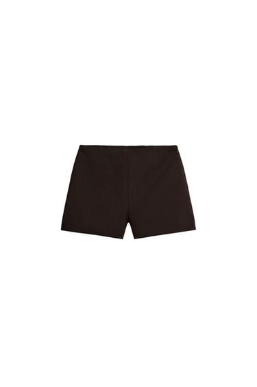 Zara HIGH-RISE SHORTS - Dark brown
