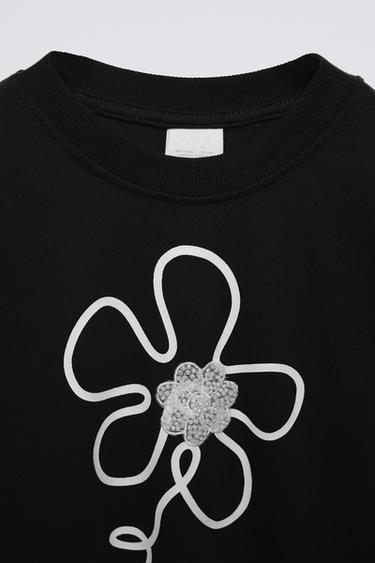 T-SHIRT FLEUR PERLES - Noir de Zara - Image 2