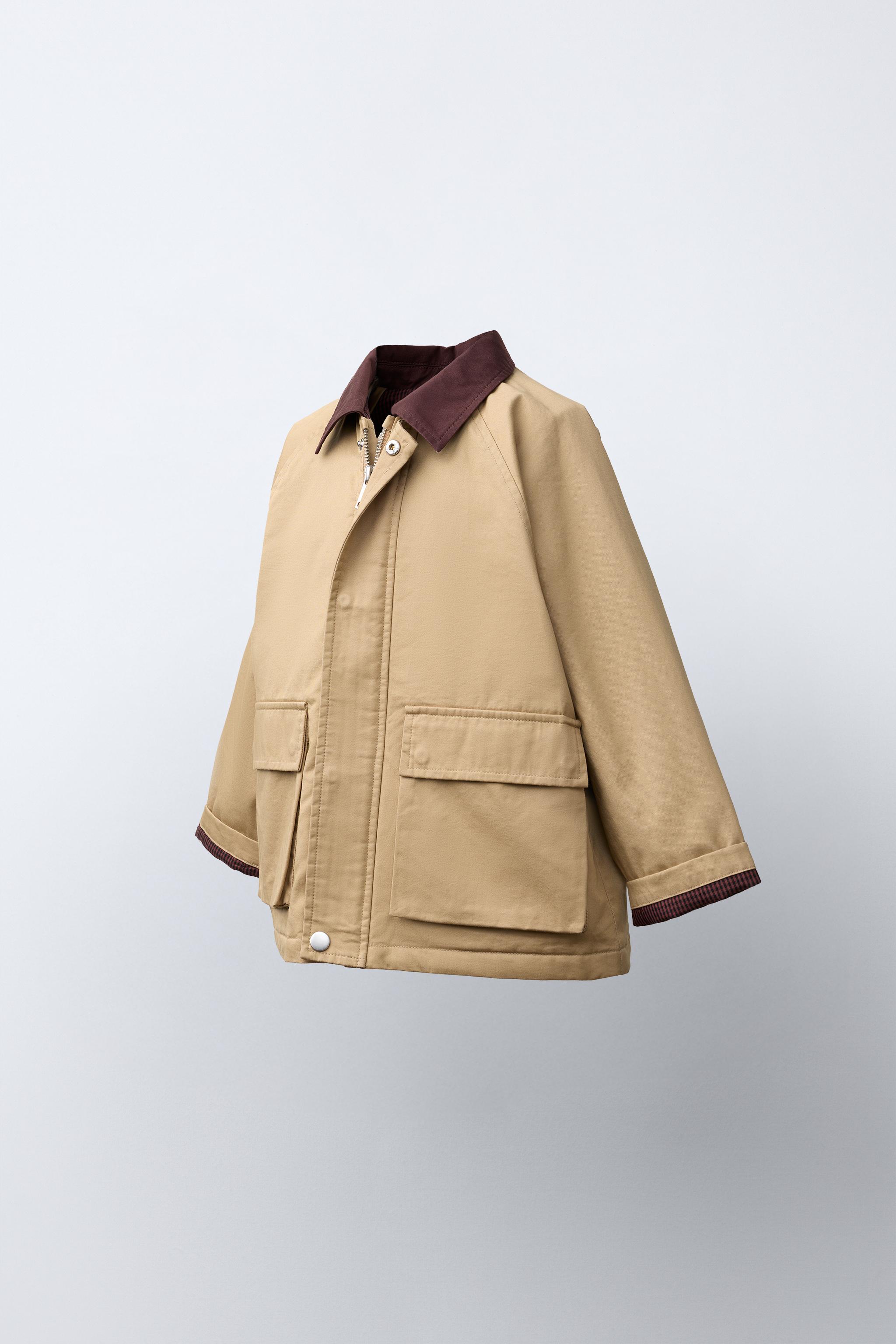 CONTRASTING COLLAR JACKET — taupe brown