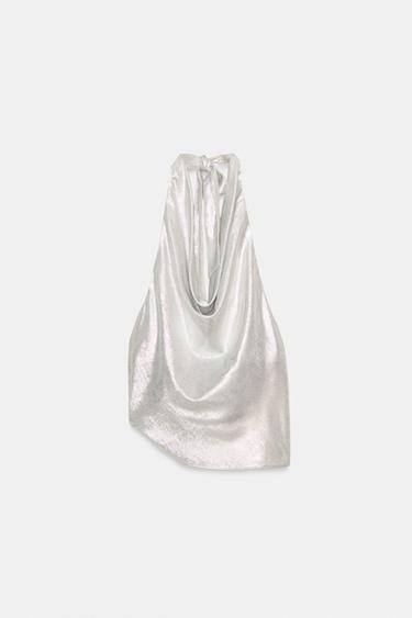 TOP ASSIMÉTRICO FOIL - Prata da Zara - Imagem 0