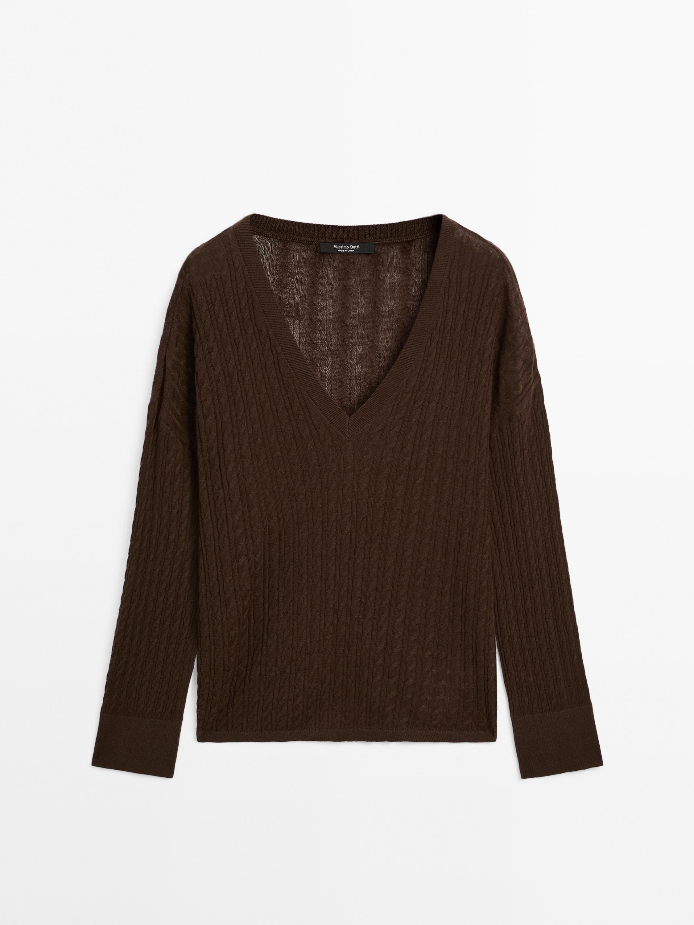 V-neck cable-knit sweater