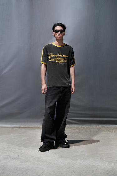 CONTRAST TEXT RIB T-SHIRT - Dark anthracite by Zara - Image 0