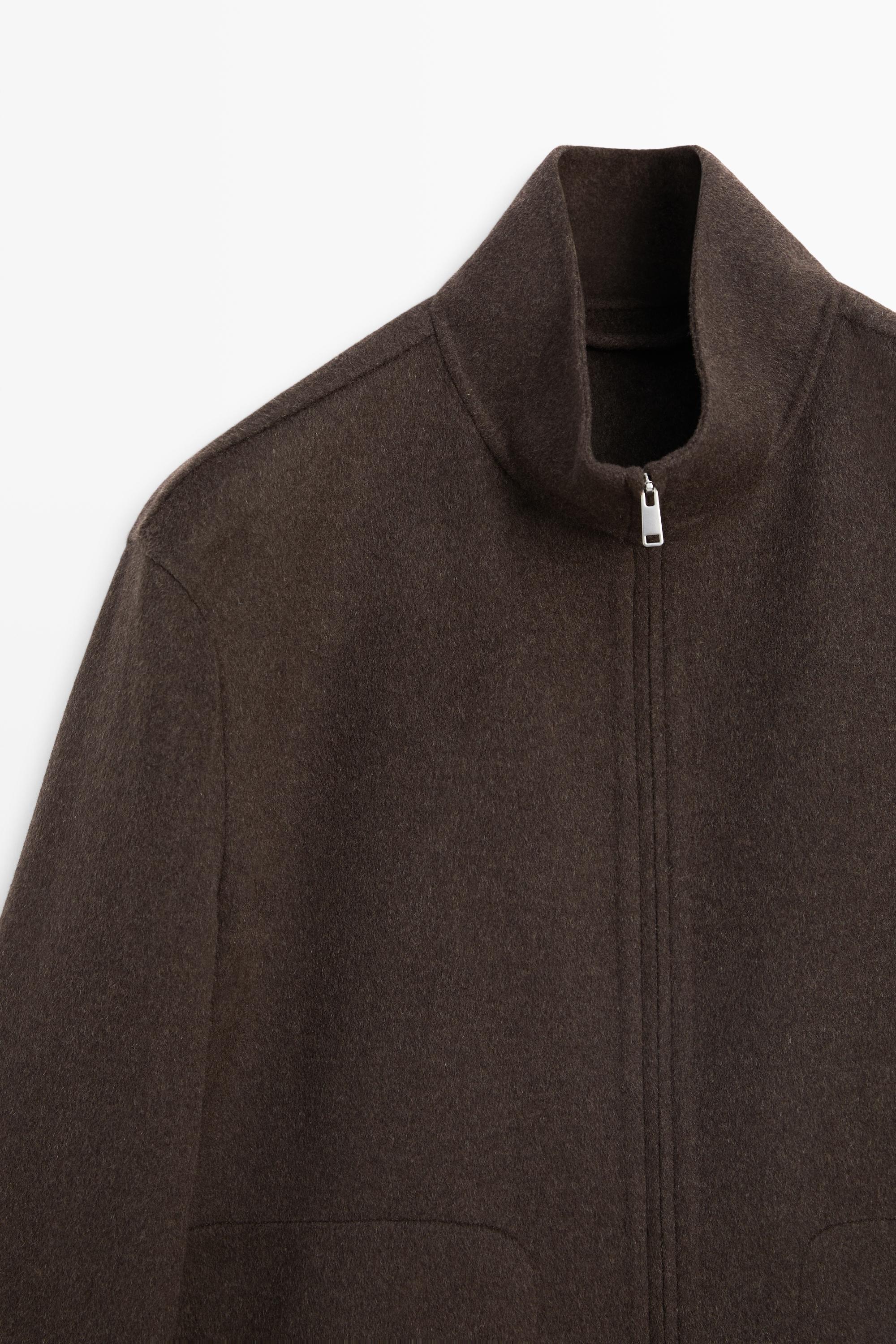Wool blend double-fabric jacket with high neck - Mink marl | ZARA