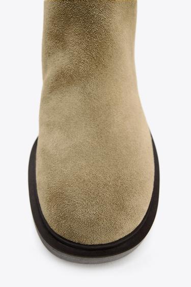 STITCHED SPLIT SUEDE HEELED BOOTS - Taupe Grey by Zara - Image 4