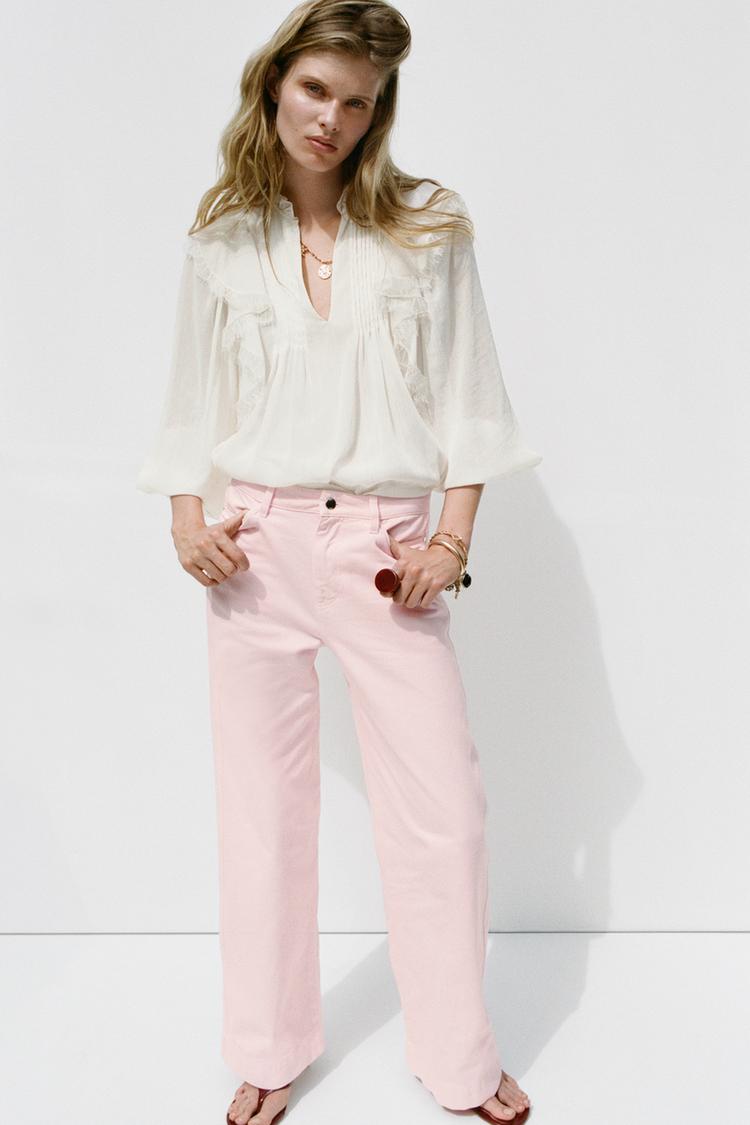 Denim Zara Wide Leg Rosa Zara Jeans Zara High Rise Pink Jeans