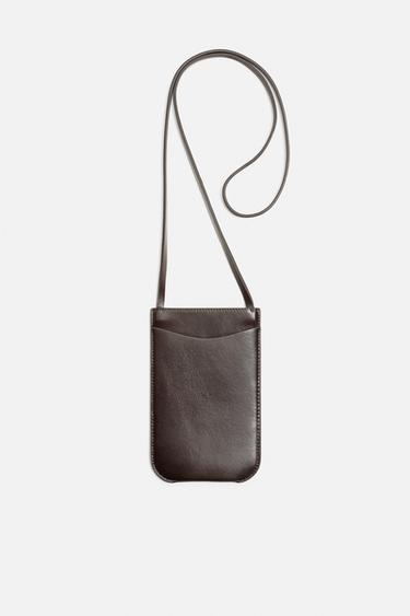 Zara LEATHER CROSSBODY BAG - Brown