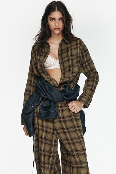 OVERSIZE CHECK SHIRT - Light brown by Zara