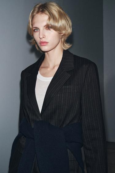 BLAZER RAYÉ AVEC LIN ZW COLLECTION - Noir de Zara - Image 4