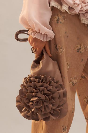 Zara LEATHER MINI SHOPPER WITH FLOWER LIMITED EDITION - Pink