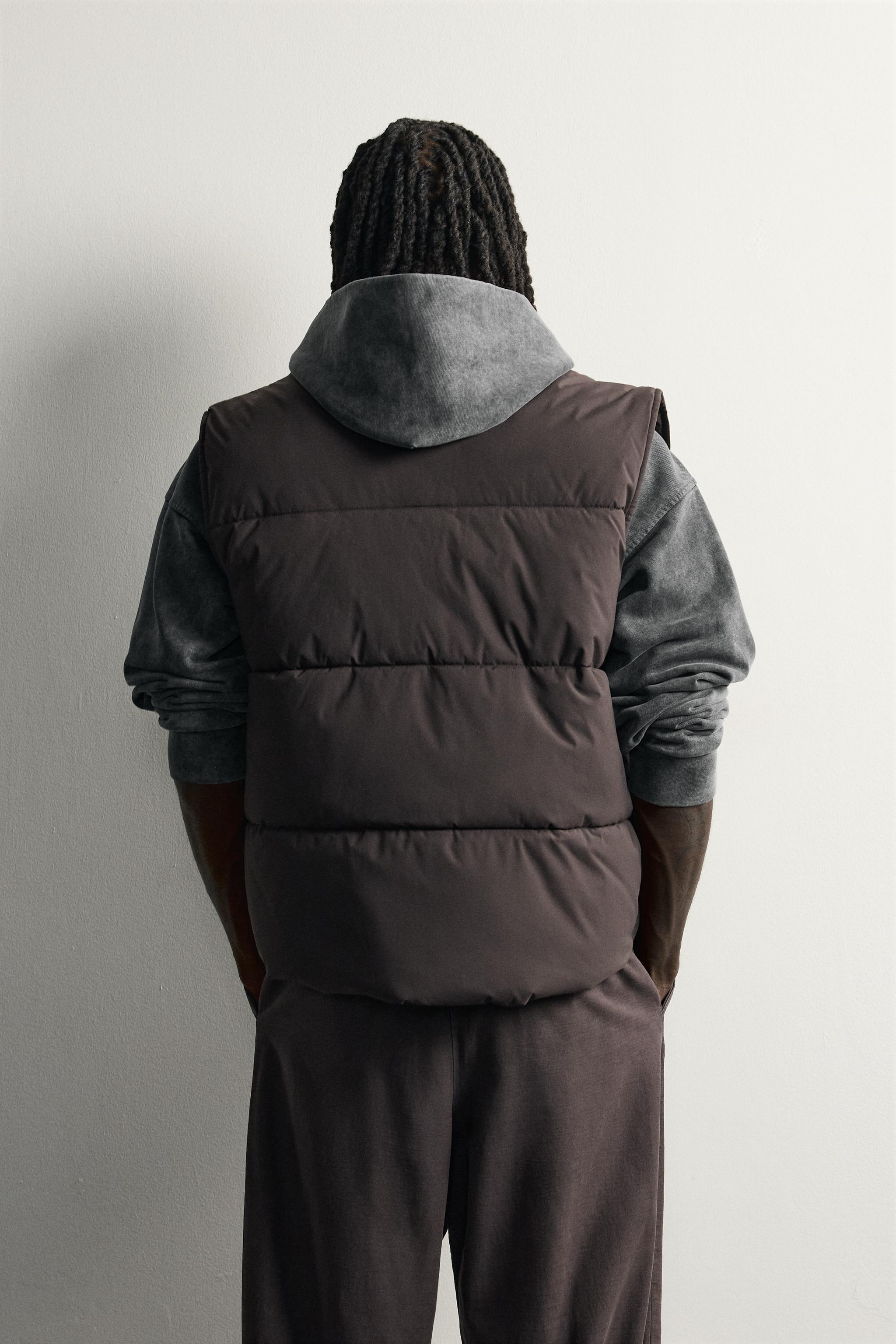 TECHNICAL PUFFER GILET — Brown