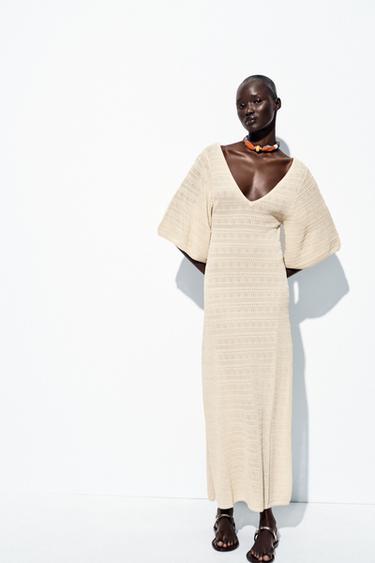 VESTIDO LARGO PUNTO POINTELLE - Beige de Zara
