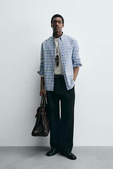 Zara BUTTON-DOWN COLLAR PLAID SHIRT - Blue - Image 0