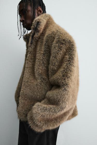 SHORT FAUX FUR COAT - Brown by Zara - Image 4