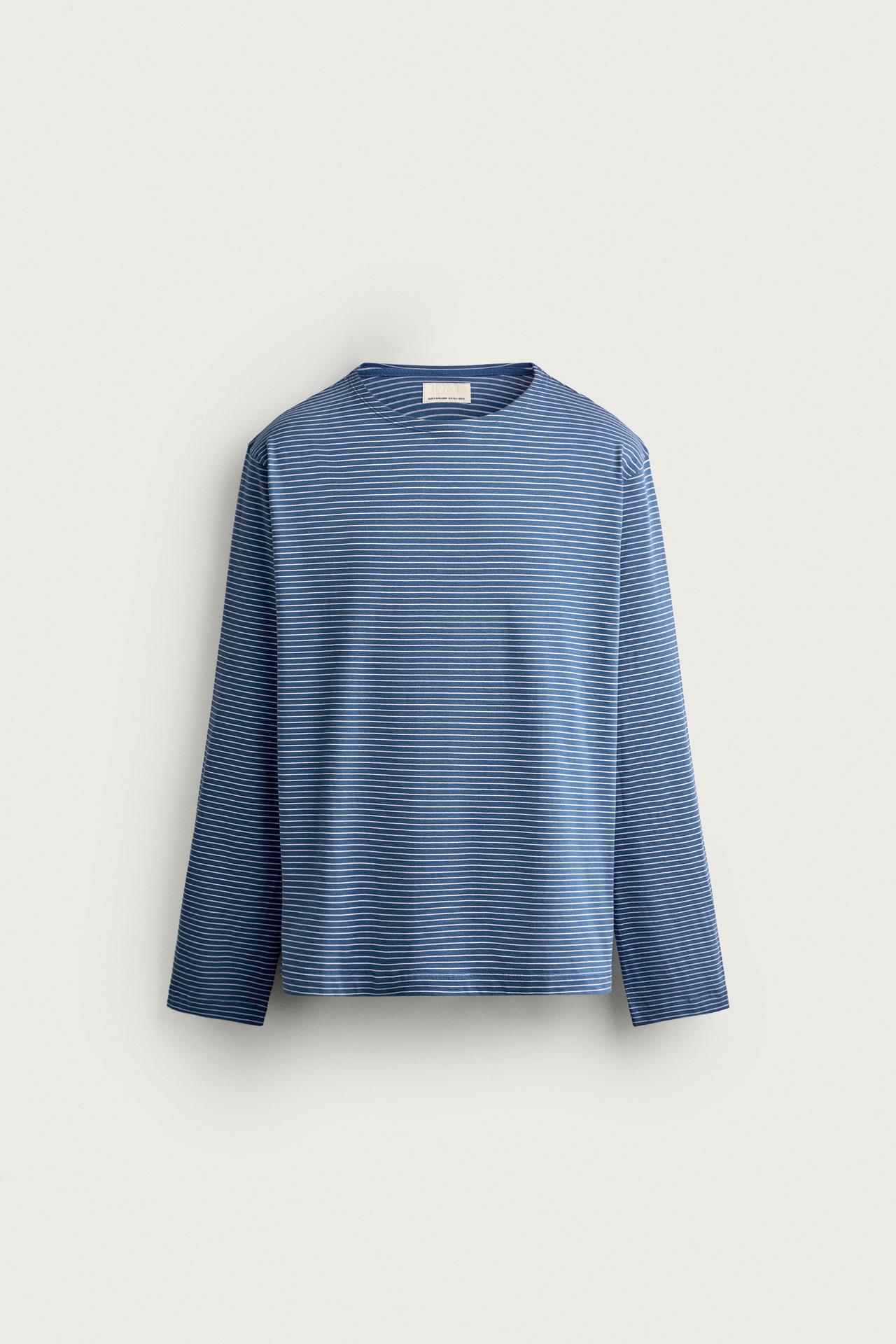 JACQUARD STRIPED T-SHIRT — Blue