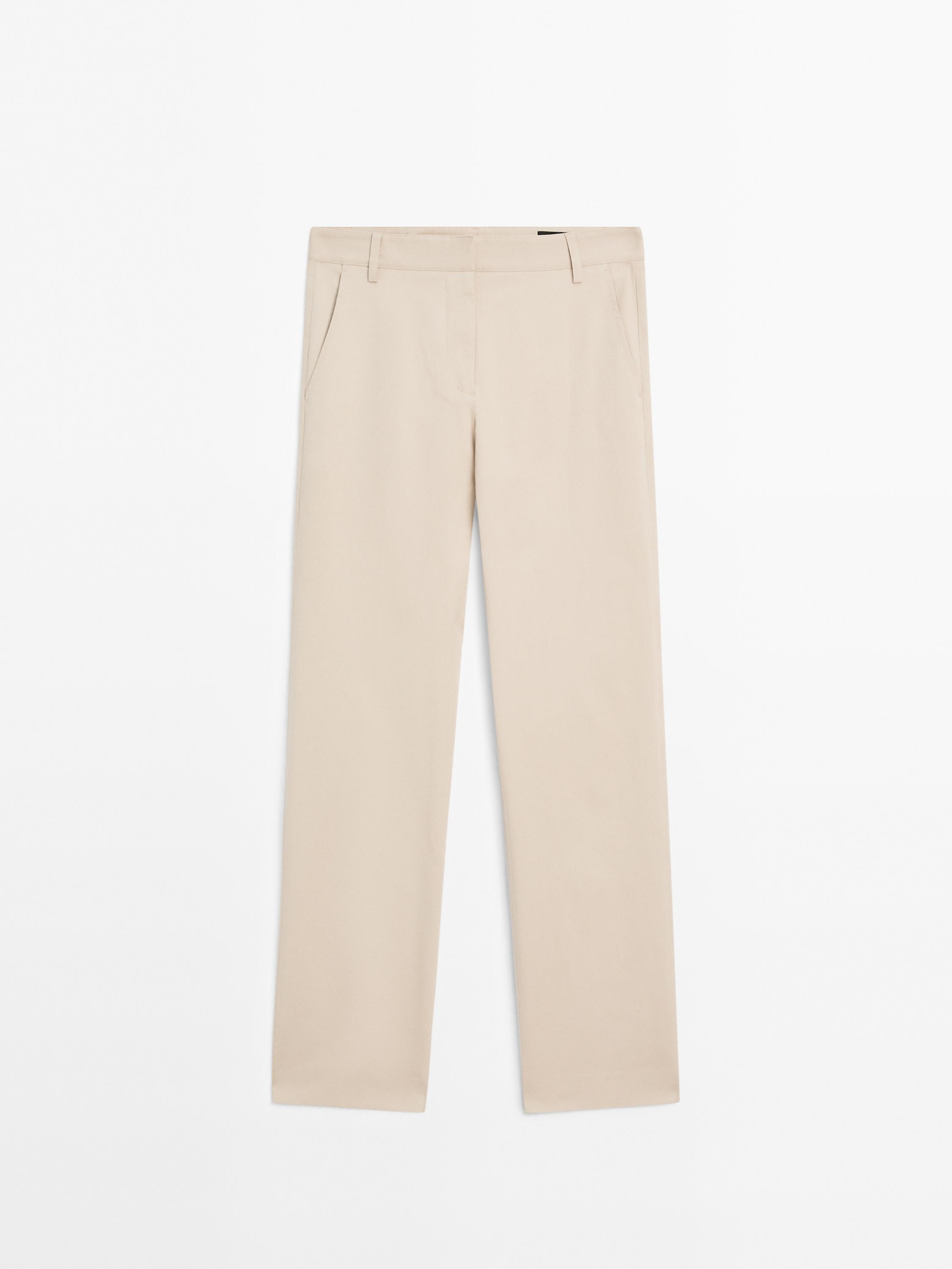 Straight-leg cotton blend trousers
