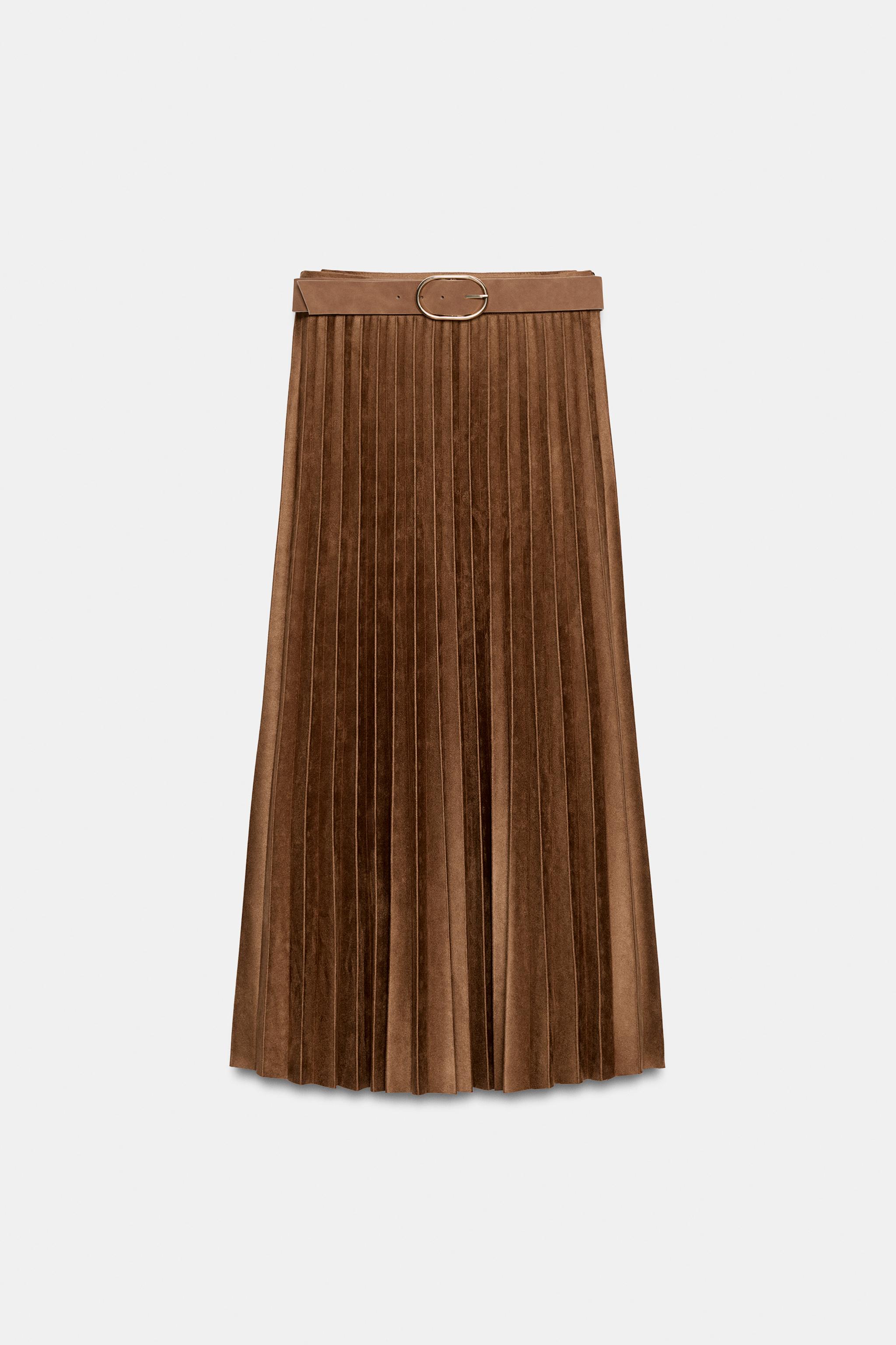 PLEATED MIDI SKIRT WITH BELT - Khaki | ZARA South Africa