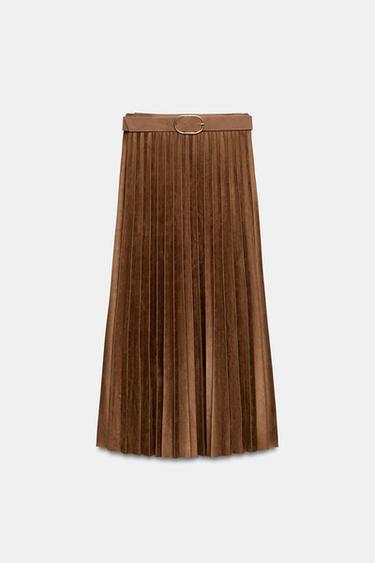 FALDA MIDI PLISADA CINTURÓN - Tostado de Zara - Imagen 0