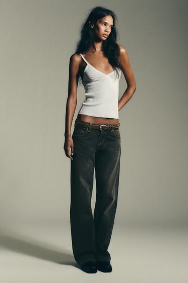 Zara TRF LOW RISE WIDE LEG JEANS - Brown
