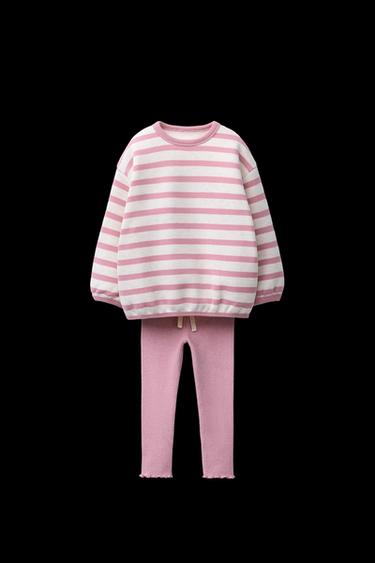 GESTREIFTES SWEATSHIRT-SET UND SOFT-TOUCH-LEGGINGS - Rosa meliert von Zara - Bild 0