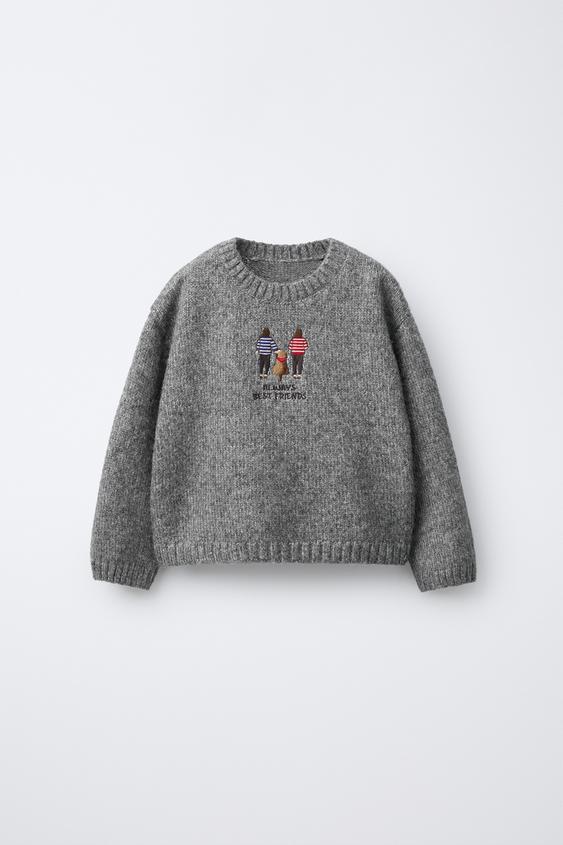 EMBROIDERED KNIT SWEATER Grey marl ZARA United Kingdom