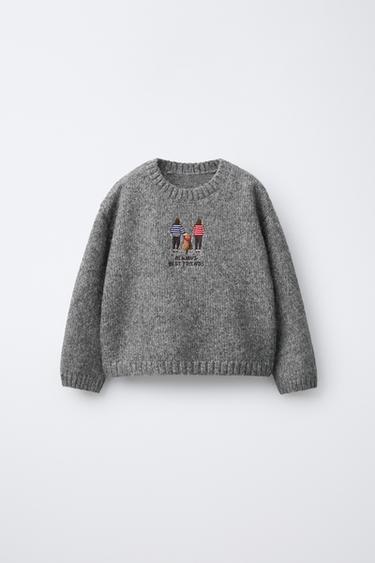EMBROIDERED KNIT SWEATER - Grey marl by Zara - Image 0