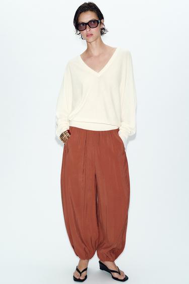 SAROUEL TROUSERS WITH ELASTIC WAIST - Stone by Zara