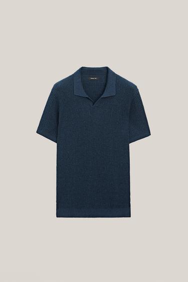 Zara Cable-knit polo sweater - LIMITED EDITION - Navy blue