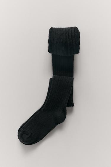 Zara PLAIN RIBBED TIGHTS - Black