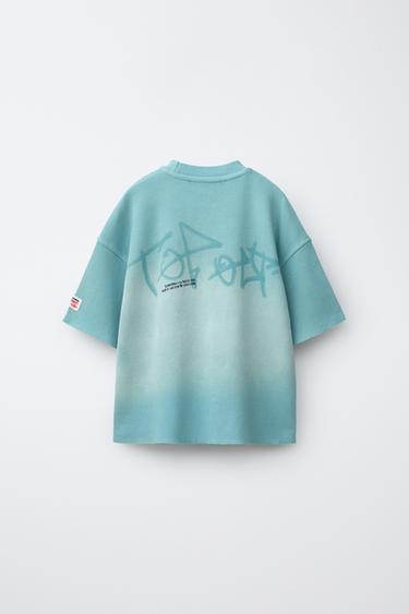 GRAFFITI PRINT WAFFLE-KNIT T-SHIRT - Sky blue by Zara - Image 1
