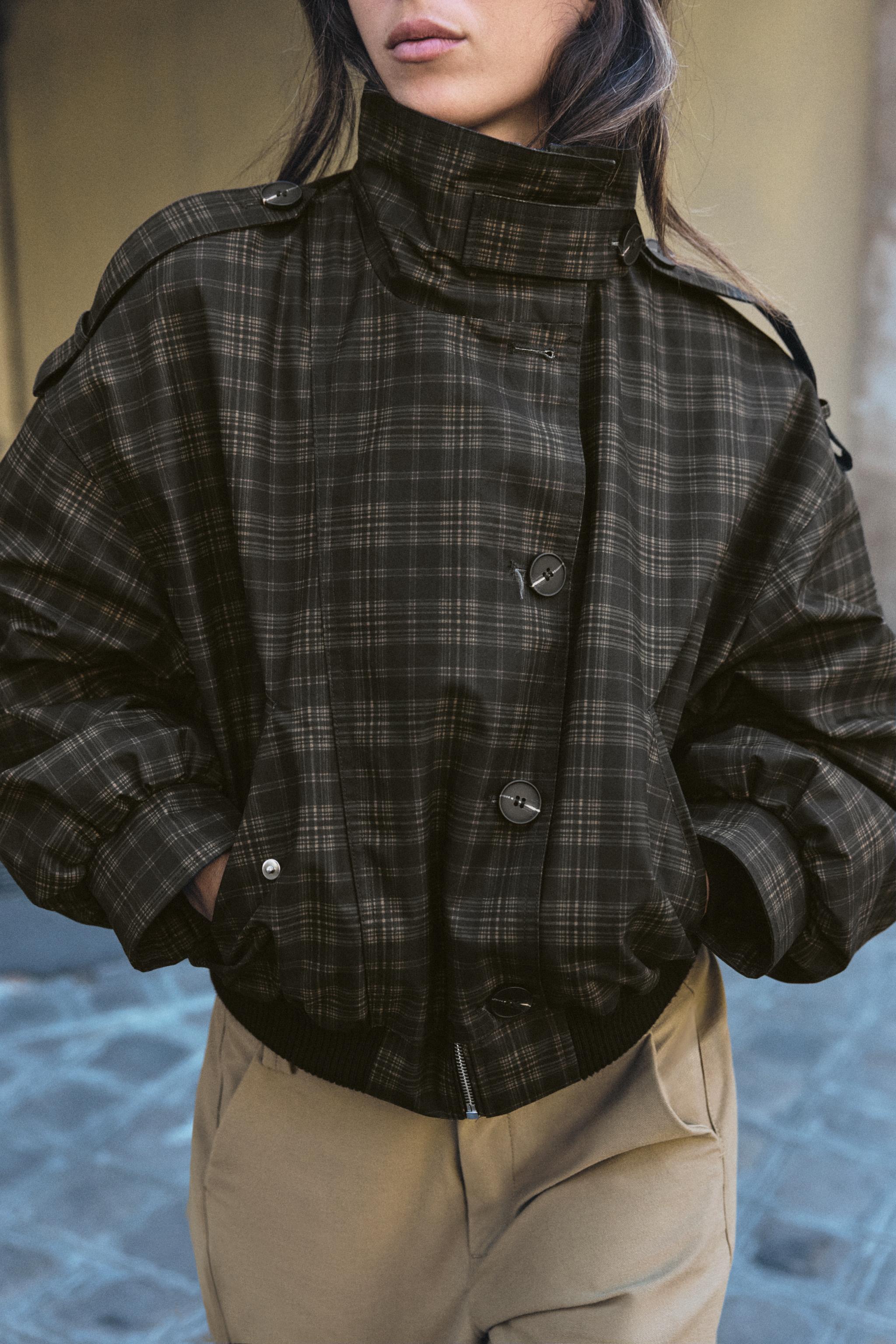 チェック ボンバージャケット - ブラウン | ZARA Japan / 日本