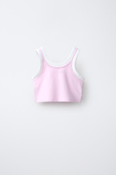 CONTRAST DOUBLE-LAYER TOP - Pink by Zara - Image 1