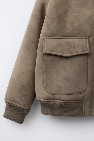 DOUBLE-FACED FAUX SHEARLING BOMBER JACKET - Brown / Taupe by Zara - Image 6