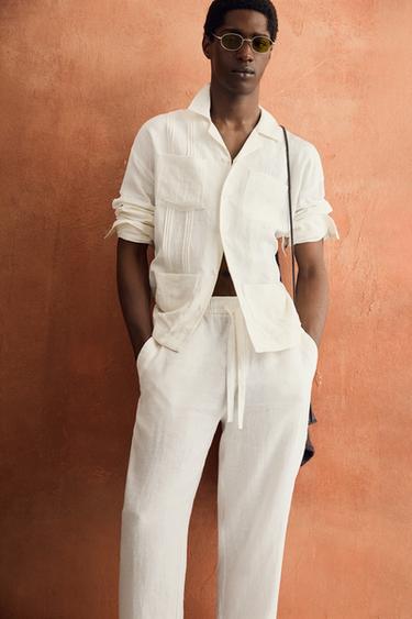 100% LINEN RELAXED FIT TROUSERS - White by Zara