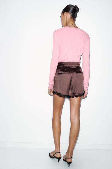 SHORT EN SATIN ET DENTELLE - Marron de Zara - Image 3
