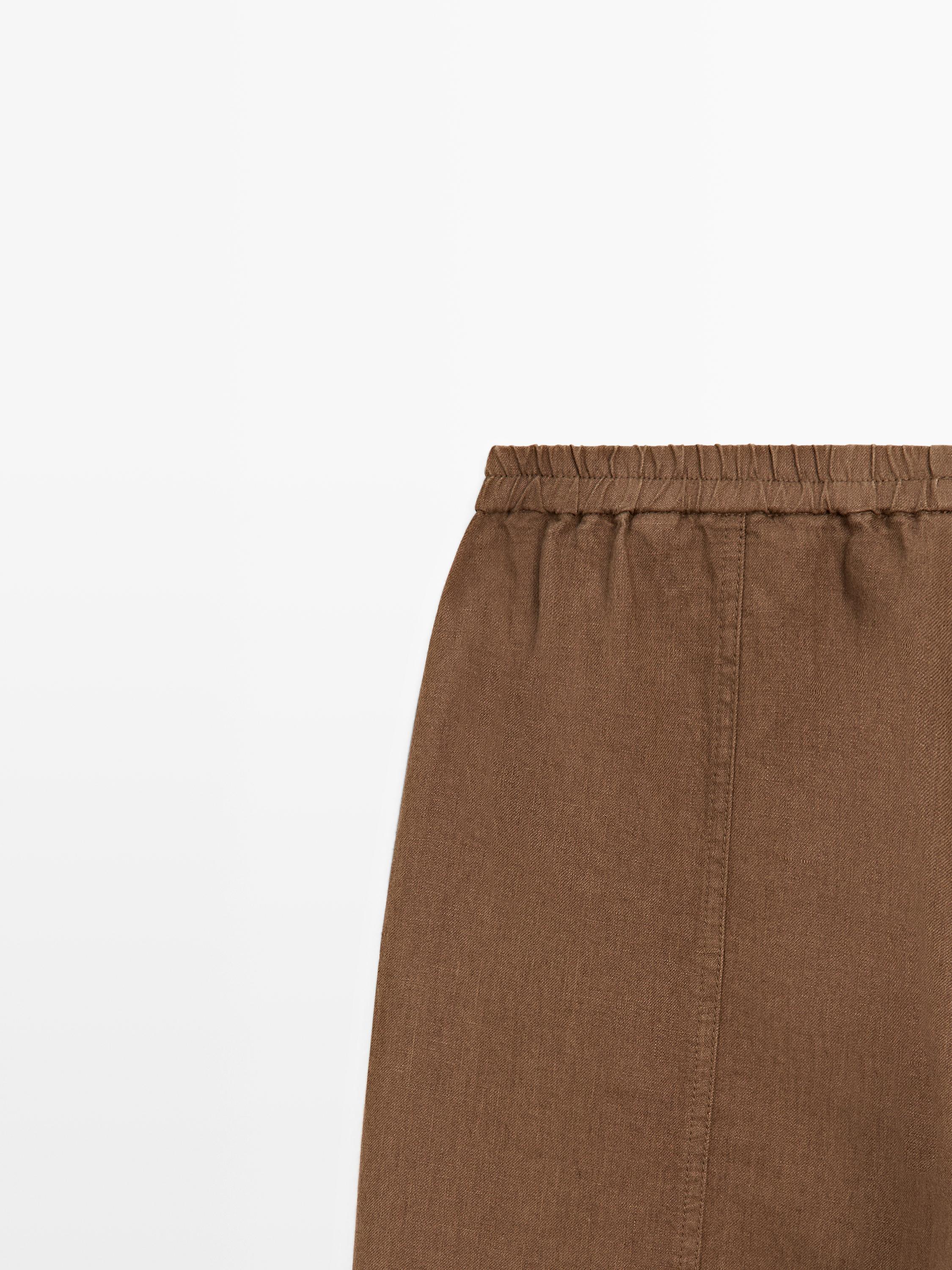 Linen trousers with elasticated waistband
