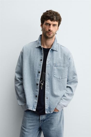 Zara BOXY FIT DENIM SHIRT - Faded blue