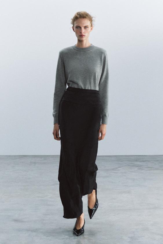 Zara ZW COLLECTION SATIN PENCIL SKIRT - Black - Image 0